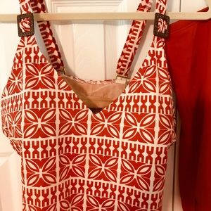 Lands End tankini red geometric print 18W